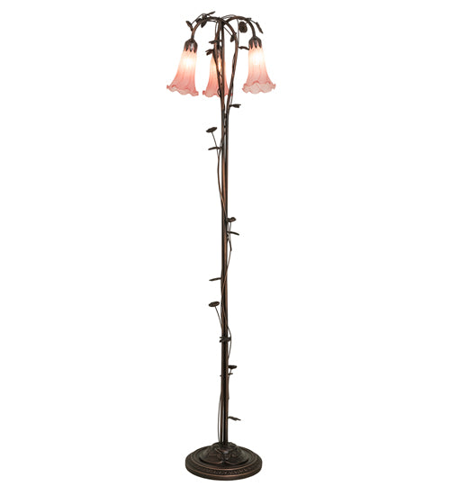 58" High Pink Tiffany Pond Lily 3 Light Floor Lamp