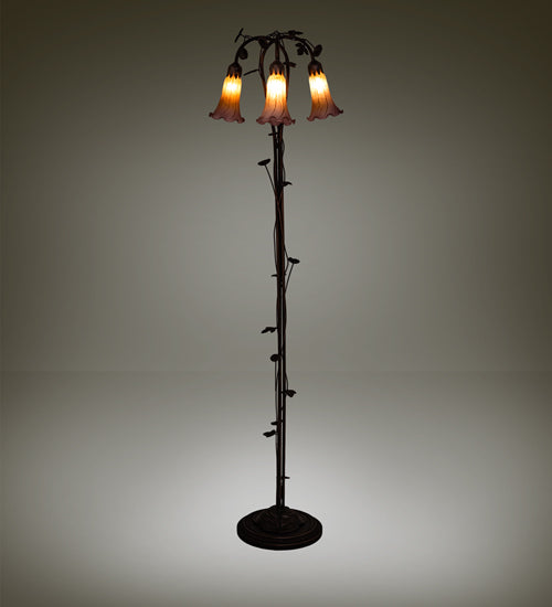 58" High Amber/Purple Tiffany Pond Lily 3 Light Floor Lamp