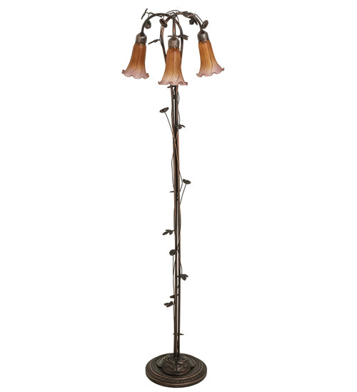 58" High Amber/Purple Tiffany Pond Lily 3 Light Floor Lamp