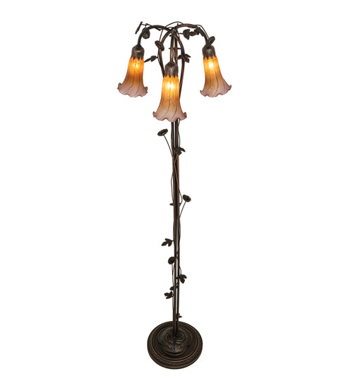 58" High Amber/Purple Tiffany Pond Lily 3 Light Floor Lamp