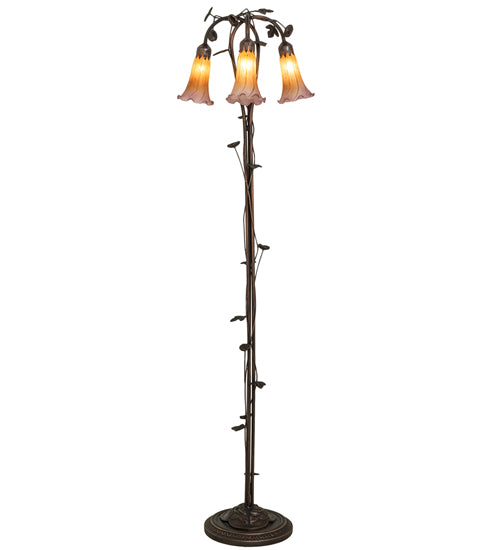 58" High Amber/Purple Tiffany Pond Lily 3 Light Floor Lamp