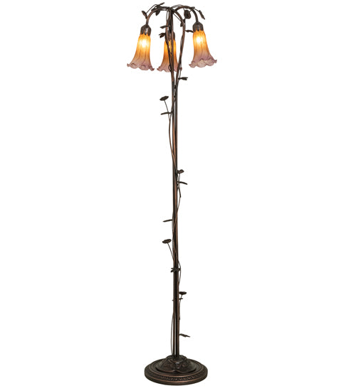 58" High Amber/Purple Tiffany Pond Lily 3 Light Floor Lamp