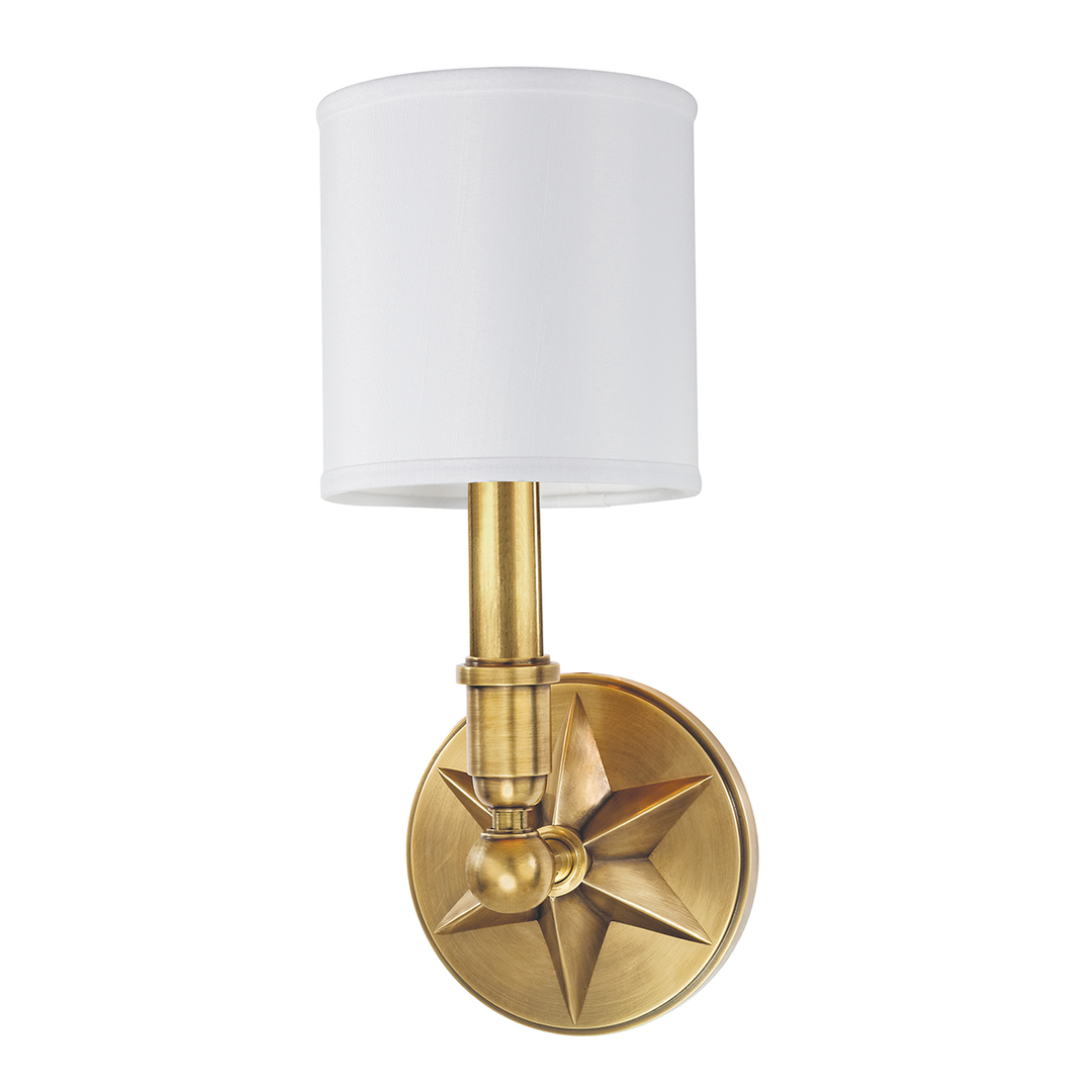 Bethesda Wall Sconce White Shade, 5" - Aged Brass