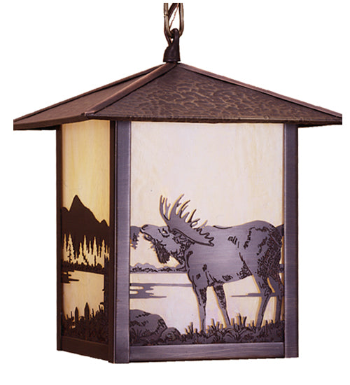 9"Sq Seneca Moose At Lake Mini Pendant