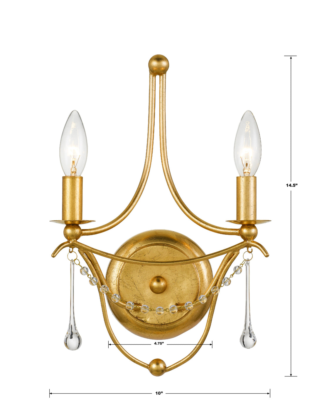 Crystorama Metro 2 Light Antique Gold Sconce