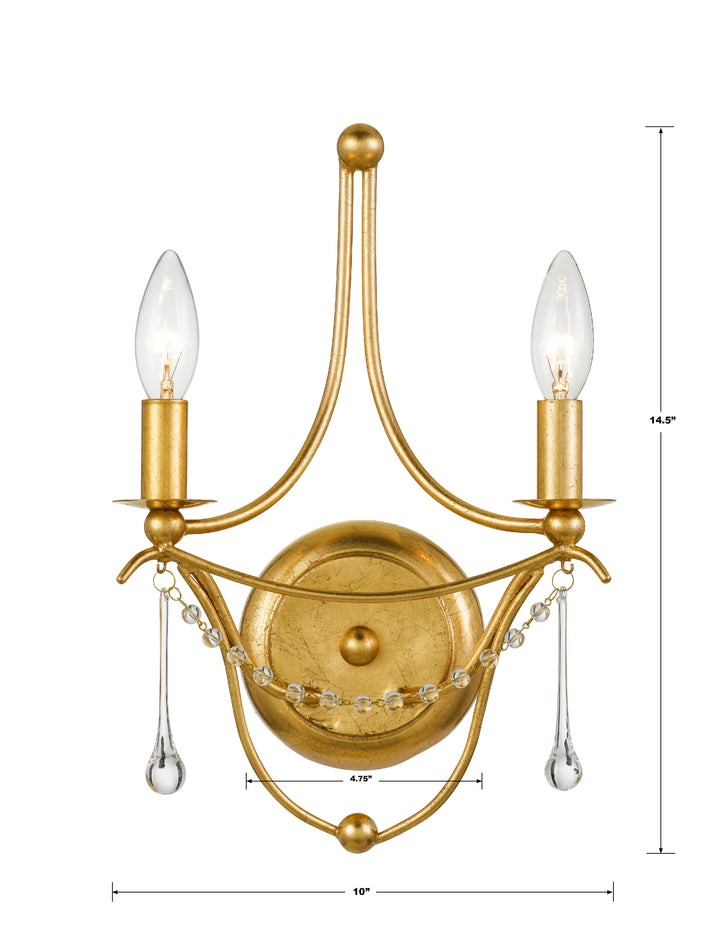 Crystorama Metro 2 Light Antique Gold Sconce