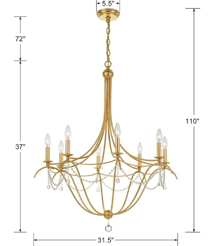 Crystorama Metro 8 Light Crystal Beads Antique Gold Chandelier