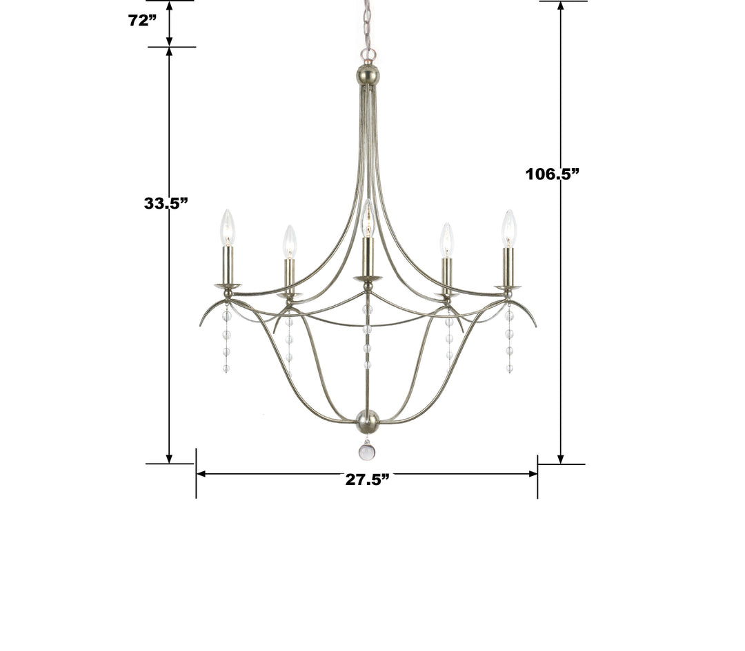 Crystorama Metro 5 Light Crystal Antique Silver Chandelier