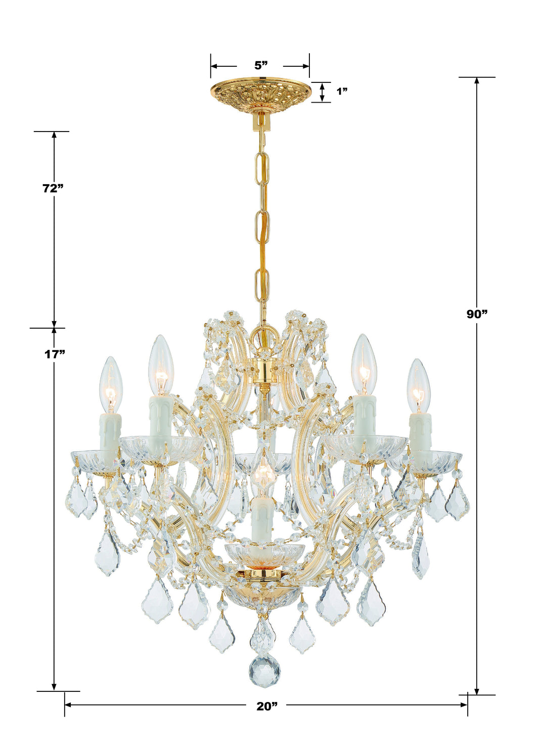 Crystorama Maria Theresa 6 Light Clear Italian Crystal Gold Chandelier