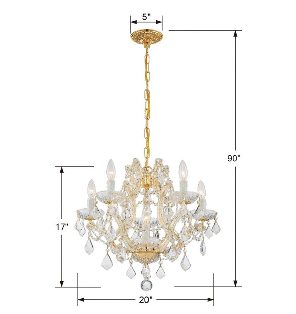 Crystorama Maria Theresa 6 Light Clear Italian Crystal Gold Chandelier