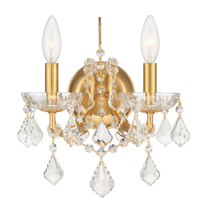 Filmore 2 Light Spectra Crystal Antique Gold Sconce