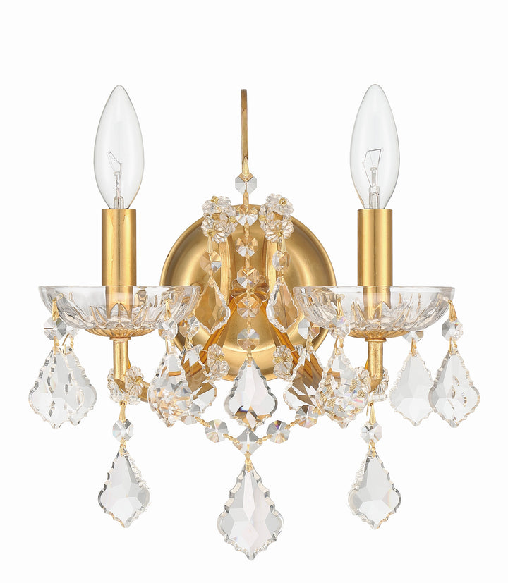 Crystorama Filmore 2 Light Spectra Crystal Antique Gold Sconce