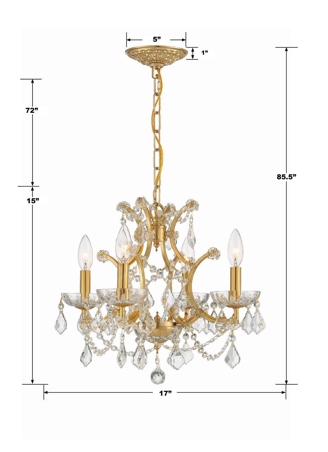 Crystorama Filmore 4 Light Hand Cut Crystal Antique Gold Mini Chandelier