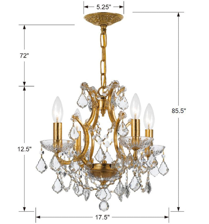 Crystorama Filmore 4 Light Hand Cut Crystal Antique Gold Mini Chandelier