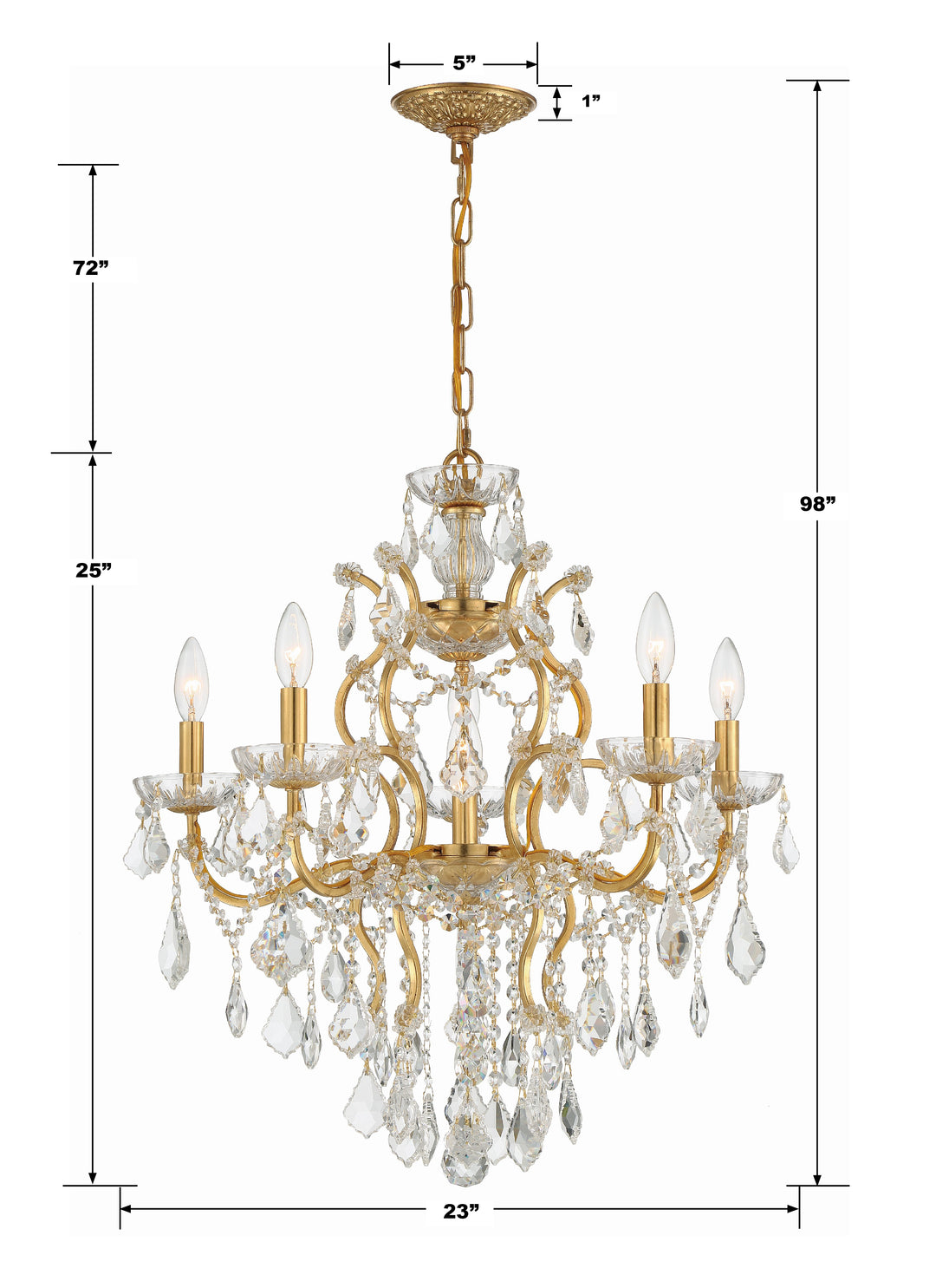 Crystorama Filmore 6 Light Spectra Crystal Antique Gold Chandelier