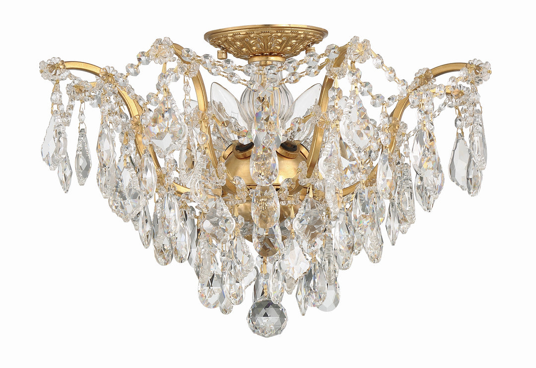 Crystorama Filmore 5 Light Spectra Crystal Antique Gold Flush Mount