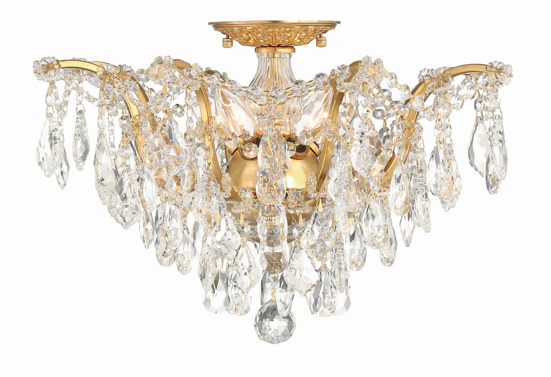 Crystorama Filmore 5 Light Spectra Crystal Antique Gold Flush Mount