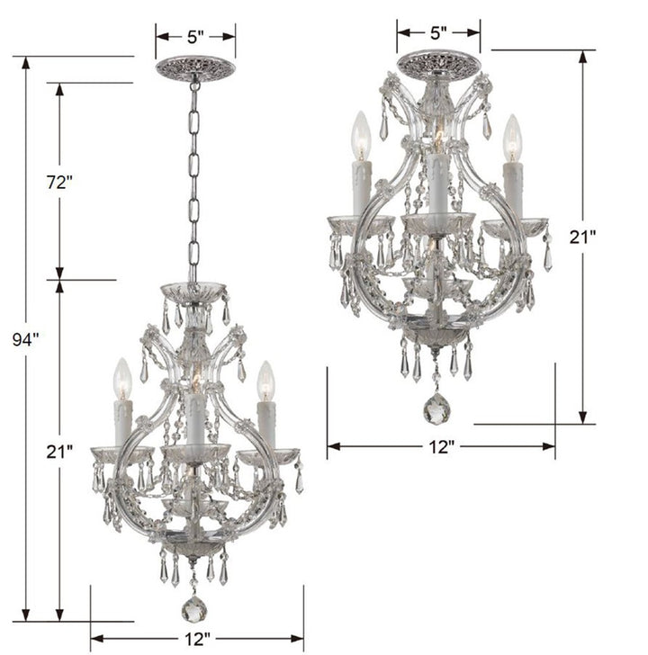 Crystorama Maria Theresa 4 Light Clear Italian Crystal Polished Chrome Mini Chandelier