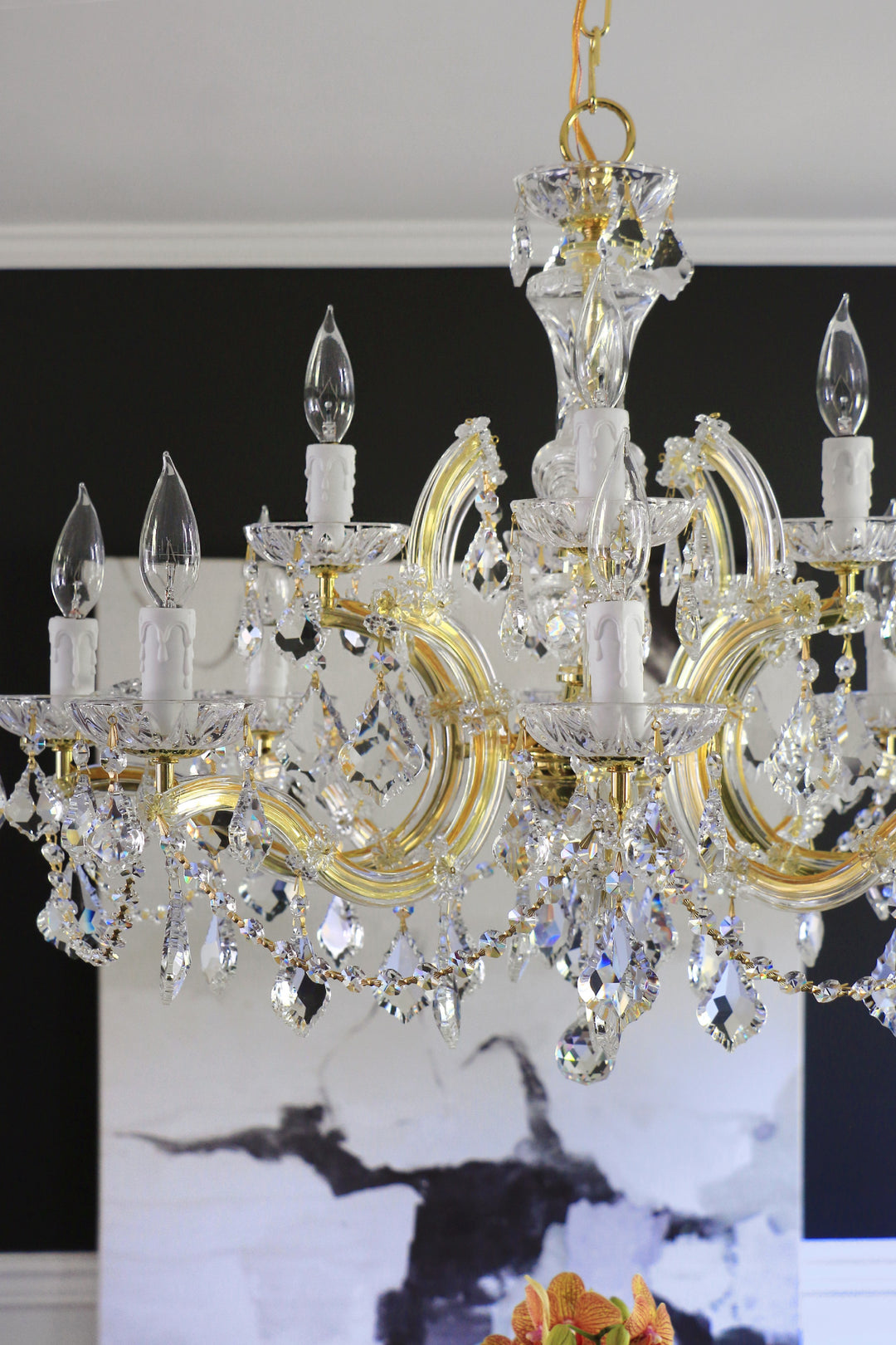 Crystorama Maria Theresa 12 Light Swarovski Strass Crystal Gold Chandelier