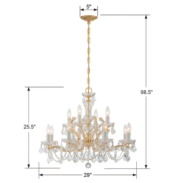 Crystorama Maria Theresa 12 Light Swarovski Strass Crystal Gold Chandelier