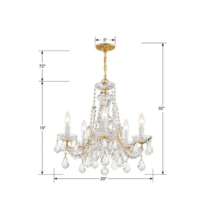 Crystorama Maria Theresa 5 Light Hand Cut Crystal Gold Chandelier