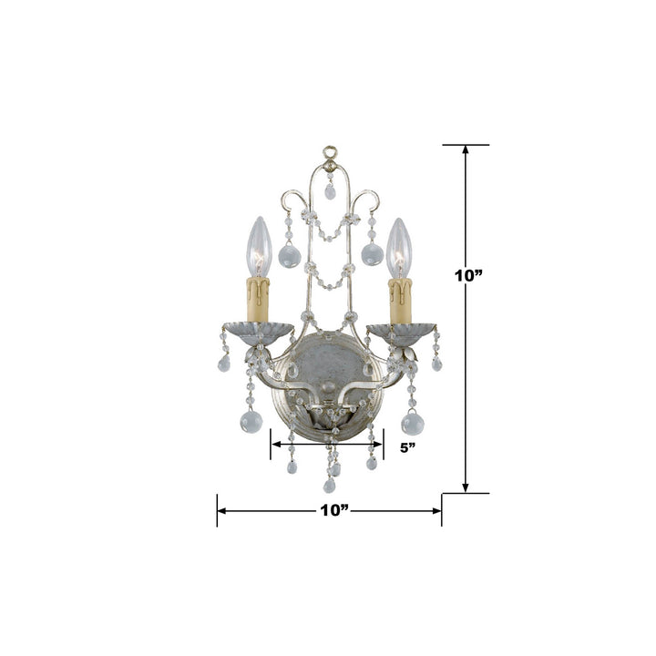 Crystorama Paris Market 2 Light Silver Leaf Sconce