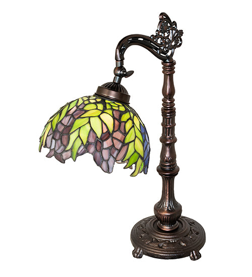 20" High Tiffany Honey Locust Bridge Arm Table Lamp