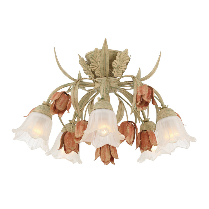 Crystorama Southport 5 Light Sage Rose Floral Semi Flush Mount