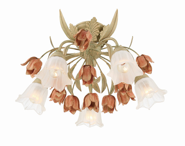 Crystorama Southport 5 Light Sage Rose Floral Semi Flush Mount