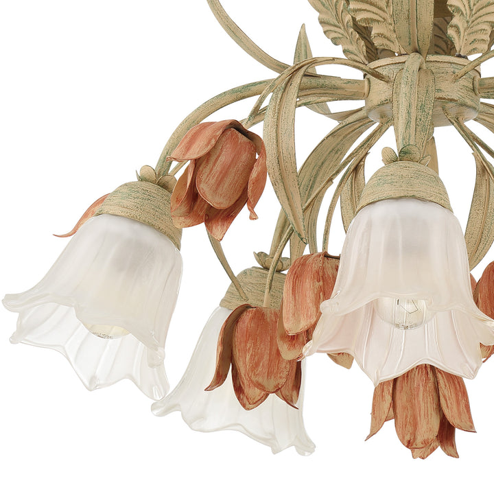 Crystorama Southport 5 Light Sage Rose Floral Semi Flush Mount