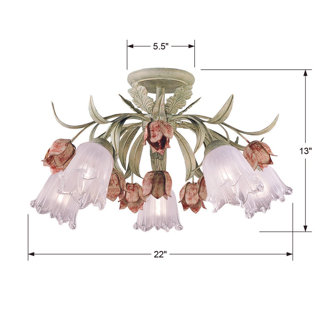 Crystorama Southport 5 Light Sage Rose Floral Semi Flush Mount