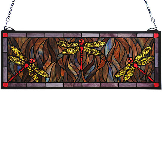 28"W X 10"H Tiffany Dragonfly Trio Stained Glass Window