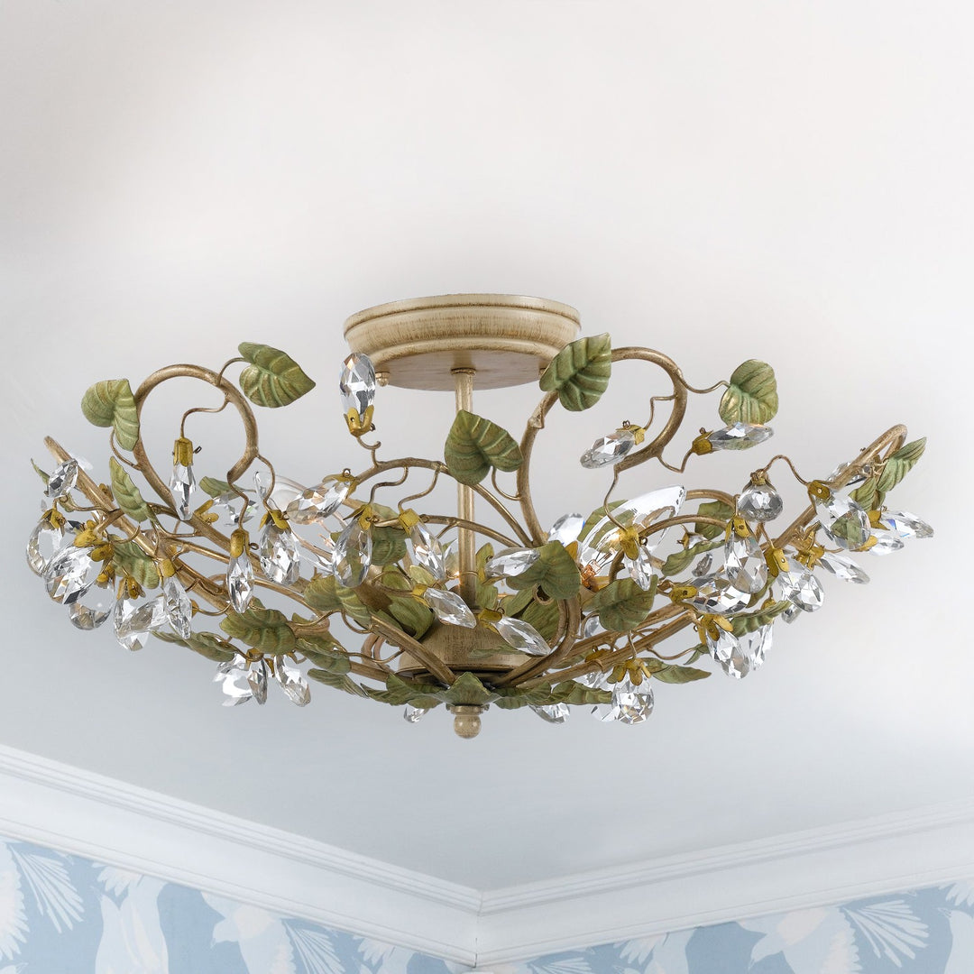 Crystorama Josie 5 Light Champagne Green Tea Semi Flush Mount