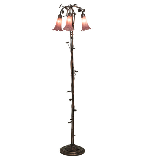 58" High Lavender Tiffany Pond Lily 3 Light Floor Lamp