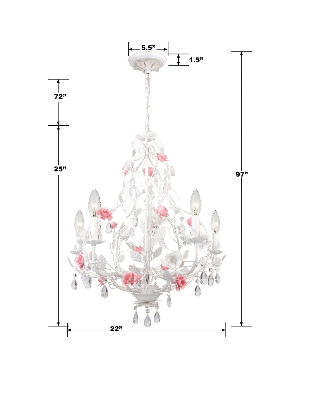 Crystorama Lola 5 Light Wet White Chandelier