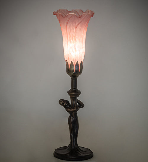 15" High Pink Tiffany Pond Lily Nouveau Lady Accent Lamp