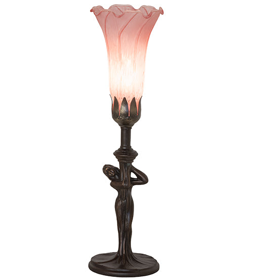 15" High Pink Tiffany Pond Lily Nouveau Lady Accent Lamp