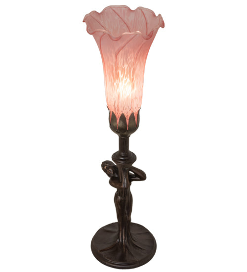 15" High Pink Tiffany Pond Lily Nouveau Lady Accent Lamp