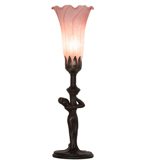 15" High Pink Tiffany Pond Lily Nouveau Lady Accent Lamp