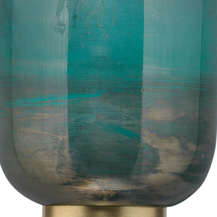 Vapor Double Sconce-Antique Brass-Aqua Metallic Glass