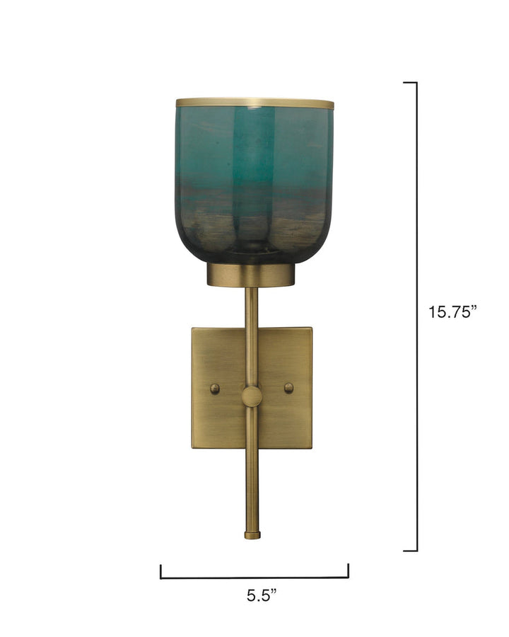 Vapor Single Sconce-Antique Brass-Aqua Metallic Glass