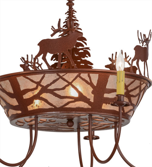 35"W Elk On The Loose 5 Arm Chandelier