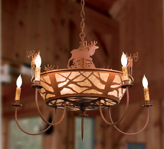 35"W Elk On The Loose 5 Arm Chandelier