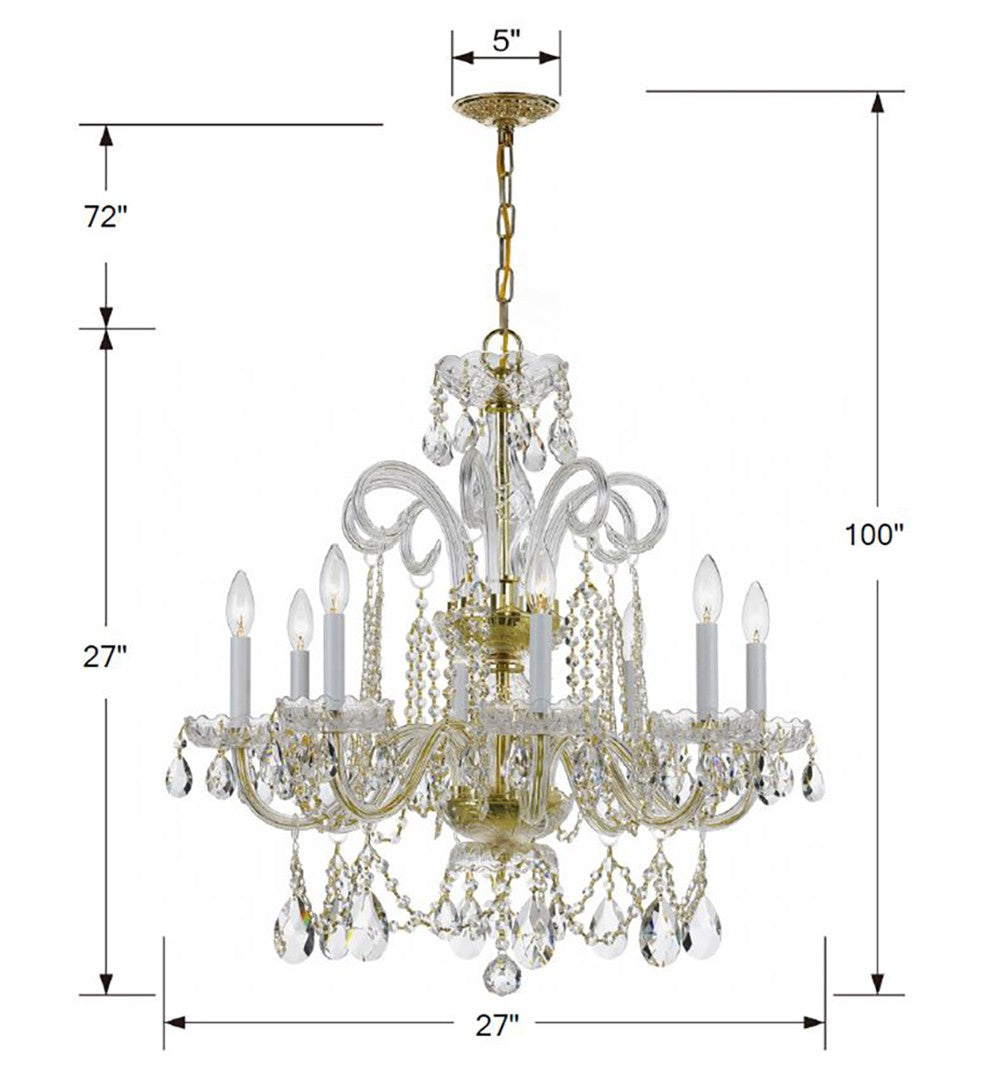 Crystorama Traditional Crystal 8 Light Hand Cut Crystal Polished Brass Chandelier