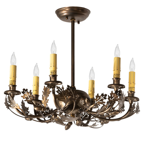 19" Wide Oak Leaf & Acorn 6 Lt Chandelier