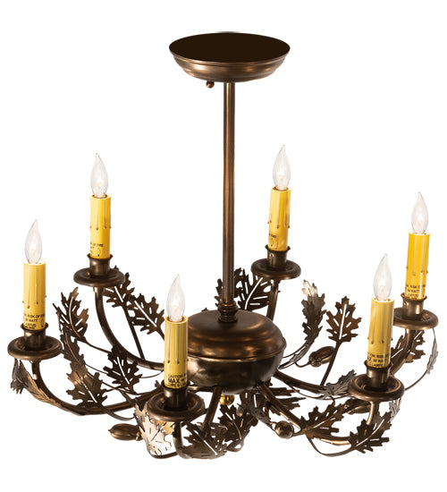 19" Wide Oak Leaf & Acorn 6 Lt Chandelier