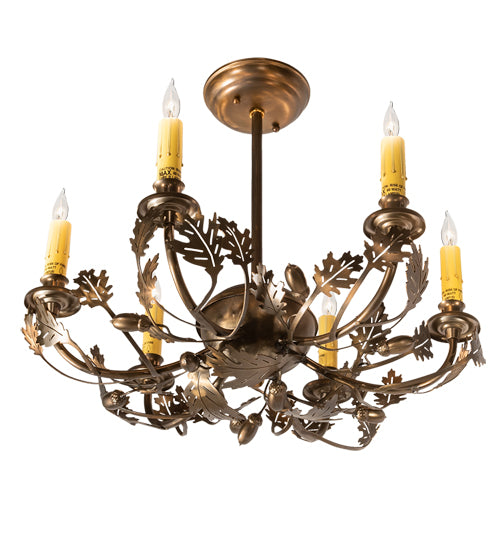 19" Wide Oak Leaf & Acorn 6 Lt Chandelier