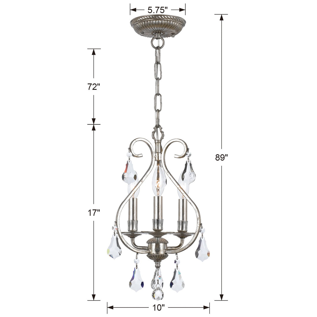 Crystorama Ashton 3 Light Swarovski Strass Crystal Olde Silver Mini Chandelier