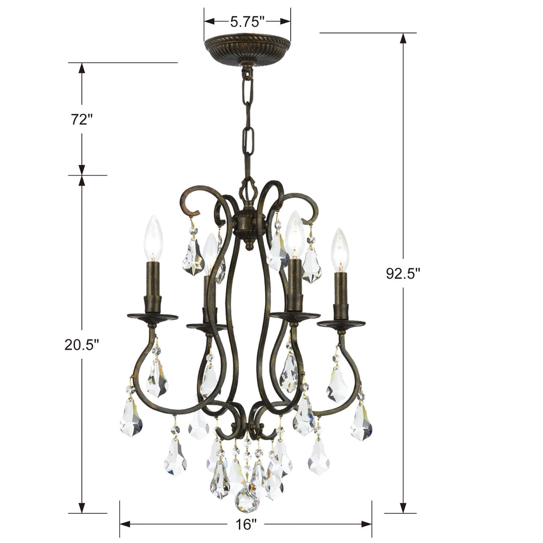 Crystorama Ashton 4 Light Swarovski Strass Crystal English Bronze Mini Chandelier