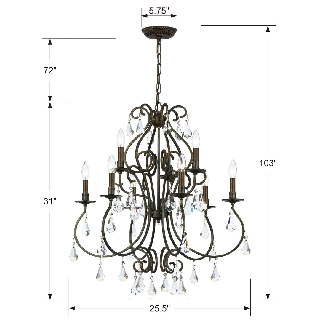 Crystorama Ashton 9 Light Swarovski Strass Crystal English Bronze Chandelier